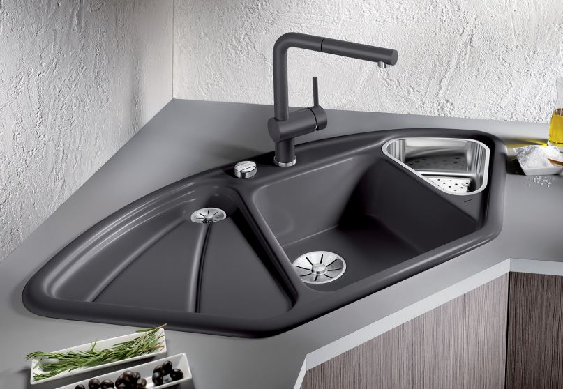 ECK-SPÜLBECKEN|BLANCO DELTA 523724|KERAMIC SCHWARZ-MAGNOLIA