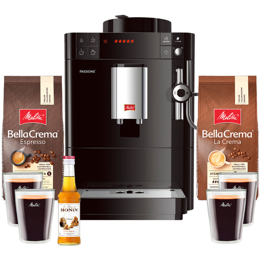 KAFFEEVOLLAUTOMAT MELITTA|PASSIONE F530-101|SILBER ODER SCHWARZ|INKL. BOHNEN+4GLÄSER