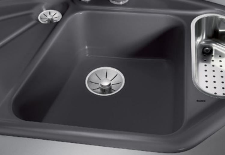 ECK-SPÜLBECKEN|BLANCO DELTA 523724|KERAMIC SCHWARZ-MAGNOLIA